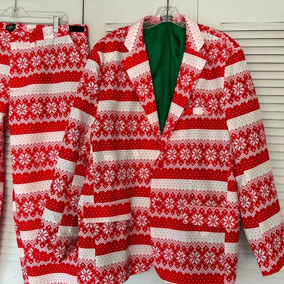 Mens LIFE OF THE PARTY Sz XL Red & White Christmas Jacket and Pants Suit FUN - Picture 4 of 13